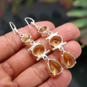 Faceted <b>Citrine</b> <b>Earring</b> 925 Sterling Silver Yellow Colour Gemstone Handmade Solitaire Jewelry - Product Image 2