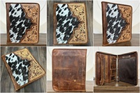 Venta caliente A4 Business Zipper Portafolio Mano Tooled Cuero Suministros de oficina Ring Binder Holder Caja de bolsillo Carpeta organizadora de archivos