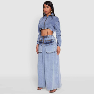 Wholesale Custom <b>Denim</b> <b>Cropped</b> Waterproof <b>Jacket</b> Zipper Closure Full Sleeve Turn-down Collar Utility Style Winter Autumn Women's - Product Image 6