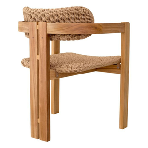 Silla de exterior con estructura de madera de teca, impermeable, con mimbre de cuerda, para decoración de muebles de hogar y jardín. - Product Image 4