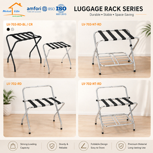 Portaequipajes Plegable 2 en 1 con Placa Superior de Madera, Soporte Metálico para Maletas, Mesa Auxiliar para Habitación de Hotel - Product Image 6