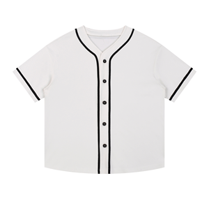 เสื้อเบสบอลลำลองผู้ชายไซส์ใหญ่ ผ้าโพลีเอสเตอร์ทอ 100% สีแดง ระบายอากาศได้ดี เป็นมิตรกับสิ่งแวดล้อม แต่งขอบตัดสี ติดกระดุม - Product Image 3