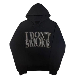 Sweat-shirt à capuche noir pour homme avec texte en strass, style streetwear, en molleton de coton, logo personnalisé, vente en gros - Product Image 6