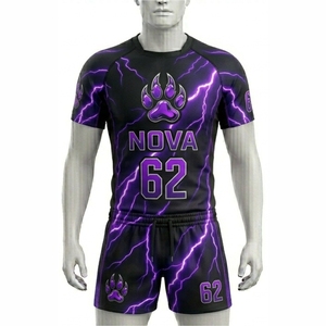 Maillot de rugby personnalisé pour homme – Résistant aux déchirures, respirant, séchage rapide, manches courtes, logo d'équipe et motif lettres sur le devant - Product Image 1