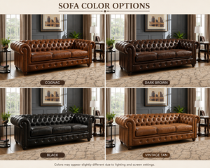 Canapé Chesterfield traditionnel en cuir marron avec dossier capitonné, canapé classique pour salon, bureau, hall d'hôtel - Product Image 4