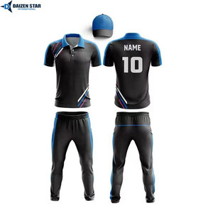 Conjunto Deportivo Estampado Azul y Blanco para Hombre, Uniforme de Cricket de Manga Corta con Pantalones a Juego, Transpirable, Corte Regular, Verano, Combinación Completa en Contraste - Product Image 4