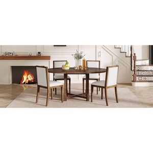 TREXM tavolo da pranzo allungabile 5 pezzi 4 sedie imbottite marroni 4 sedie rimovibili foglia fattoria tavolo da pranzo sala da pranzo - Product Image 4