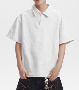 Polo à manches courtes en tricot uni pour homme avec fermeture éclair, style décontracté, longueur normale - Product Image 2
