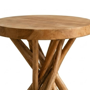 Mesa Auxiliar ARTERRA Premium de Estilo Rústico con Rama de Teca y Tapa Redonda de Madera Natural para Sala de Estar o Dormitorio - Product Image 2