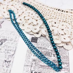 Fancy Blue Green Glass Pearl <b>Beads</b> Stand with Aluminum Cable Chain Model AW1-568 - Product Image 1