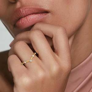 V Shape Diamond Chevron <b>Ring</b> Minimalist Stackable Band Curved Wedding <b>Ring</b> Dainty Gold V <b>Ring</b> Bridal Jewelry - Product Image 6