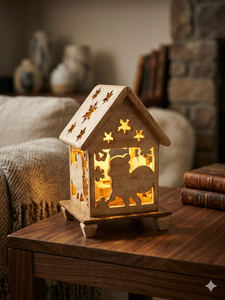 Wooden Handmade <b>Tea</b> <b>Light</b> Holder for Christmas Home Decoration Wooden hut lamp - Product Image 5