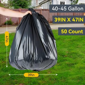 TH GB-033 40 45 Gallon Large Black Heavy Duty HDPE Trash <b>Bags</b> 50 Count Heat <b>Seal</b> Home Kitchen Outdoor Yard Commercial Use - Product Image 2