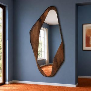 Espejo de pie irregular ondulado con marco de madera, espejo decorativo de cristal hecho a mano para pared, pasillo o dormitorio - Product Image 1