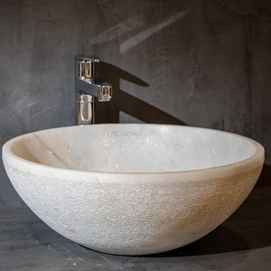 Best Quality Luxury White Marble Countertop Sink with Grey Veins Eco-Friendly & Durable Bathroom Wash <b>Basin</b> - Product Image 1