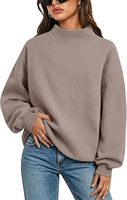 Sweat-shirt oversize en molleton bleu clair pour femme, col montant contrastant, épaules tombantes, manches longues, coupe ample