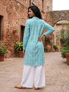 Kurta Recta Estampada a Rayas para Mujer, Tela de Algodón Suave y Transpirable, Ropa Étnica Informal para el Día a Día - Product Image 2