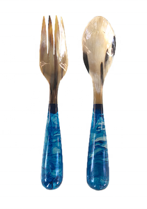 Juego de cuchara y tenedor de cuerno artesanal con mango de resina – Juego de cubiertos de cuerno natural para mesa de comedor - Product Image 2