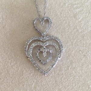 Jewelspaark Women's Trendy RoundCut Natural White Heart Pendant Necklace 925 Sterling Silver Rhodium Plated <b>Rope</b> <b>Chain</b> 0.85 Cttw - Product Image 1