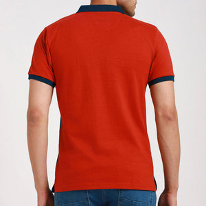 Polo de Punto para Hombre con Bloques de Color, Manga Corta, Diseño Casual, Corte Regular, Patrón a Rayas Azul, Rojo y Blanco - Product Image 3