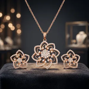 Ensemble de bijoux de mariage de luxe en argent sterling 925 plaqué or avec zircon cubique floral fin pour femme, cadeau d'anniversaire ou de fête - Product Image 4