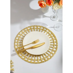 Assiettes de présentation géométriques modernes dorées, motif corail texturé, sous-assiettes de table, vente en gros, décoration de table pour banquets d'hôtel - Product Image 2