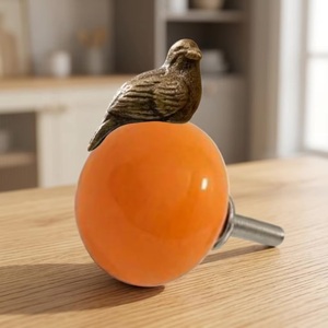 Ceramic Bird Perched Cabinet Knob Orange <b>Rustic</b> Kitchen Drawer Handle Novelty Shape Durable - Product Image 1