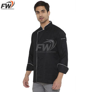 Veste de chef unisexe à manches longues en polyester/coton, uniforme professionnel de cuisine pour restaurant et bar. - Product Image 3