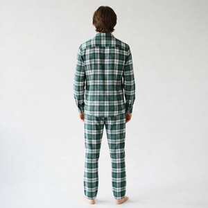 <b>Flannel</b> Loungewear Set <b>Men</b> Plaid Sleepwear Long Sleeve Shirt Flanned Pants Comfortable Warm <b>Pajamas</b> Full Length Night Dress - Product Image 3