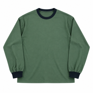 T-shirt personnalisé à manches longues pour homme, col et poignets côtelés contrastants, tee-shirt décontracté en coton - Product Image 1