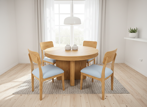 Ensemble de table à manger moderne ronde en frêne massif et placage MDF avec 4 chaises - Durable, facile à nettoyer, léger - Product Image 5