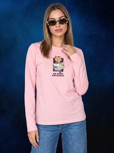 Pink Women Long Sleeve <b>T</b> <b>Shirt</b> <b>Cat</b> Print Crew Neck Tee Casual Daily Wear - Product Image 5