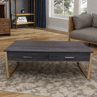 Table Basse Moderne Rustique à 2 Tiroirs Marron Foncé en Panneau PB et Métal, Bureau d'Ordinateur Portable Réglable, Table de Rangement pour la Maison, Table à Thé, Table d'Étude Marque SCE