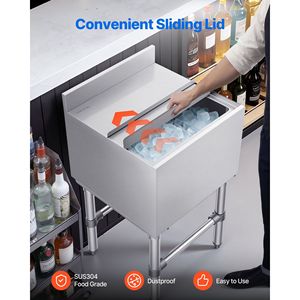 Contenitore per Ghiaccio Commerciale in Acciaio Inox con Coperchio Scorrevole, Capacità Massima 49,4 Qt, 18 X 18 X 33 Pollici, Vasche per Bevande con Portabottiglie - Product Image 6