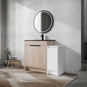 Mobile Bagno Freestanding da 42 Pollici con Lavabo in Ceramica Nera, Armadietti Contenitori e Ante con Chiusura Ammortizzata - Set Combinato 02430+0312 - Product Image 1