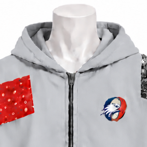 <b>Silver</b> Tapestry Patchwork Zip Up Hoodie Oversized Full Zipper Printed Patch Hooded Sweatshirt Casual Streetwear <b>Jacket</b> - Product Image 3