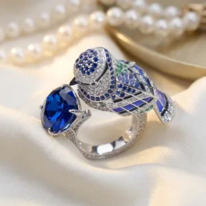 Royal Blue Bird Sapphire Engagement Wedding <b>Ring</b> 925 <b>Sterling</b> <b>Silver</b> Prong Setting Customized <b>Adjustable</b> Party Anniversary - Product Image 4