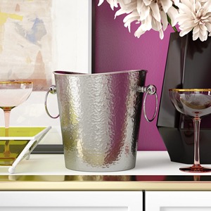 Seau à glace moderne en métal martelé argenté pour champagne et vin – Bac à boissons en acier inoxydable martelé de qualité supérieure - Product Image 6
