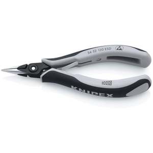 Pince de préhension de précision KNIPEX 34 22 130 ESD pour électronique, à bout demi-rond, à dents croisées, antistatique, pour assemblage, 5,25 pouces - Product Image 1