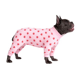 Dog Pajamas Onesie Pink Hearts Print Soft Stretch Pet Sleepwear Cozy Breathable All Season Nightwear For Small Medium Dog Indoor - Product Image 3
