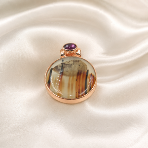 Pendentif en argent sterling 925 avec agate naturelle du Montana et grenat, serti clos, fait main, breloque en pierre précieuse, or rose/or jaune - Product Image 3