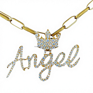 Nom personnalisé Hip-Hop nuit lueur rouge émail personnalisé caution 925 argent VVS Moissanite diamant clouté personnalisé lettre pendentif - Product Image 1