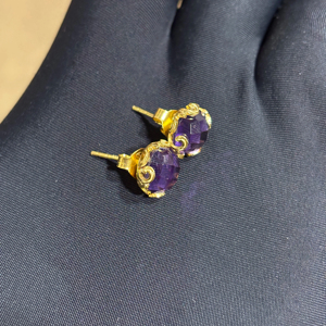 Natural Amethyst Bezel Setting Stud <b>Earrings</b> in Sterling Silver <b>Handmade</b> Round Luxury Jewelry for Women Gift Wholesale - Product Image 1