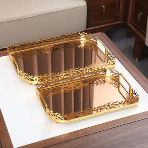 Plateau de rangement en métal poli à motif corail, design classique, pour salon, table basse, porche - Product Image 1