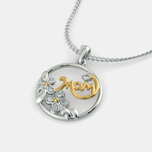 Collar con Colgante de Diamante Cultivado en Laboratorio con Diseño Floral de Dos Tonos para Mamá - Product Image 6