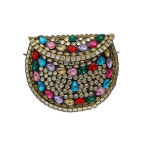 Bolso de mano indio hecho a mano de latón con patrón de piedras y decoración entrecruzada, cierre abierto, forro de seda, para mujer, ideal para fiestas de noche. - Product Image 1