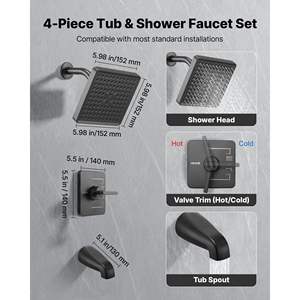 Complete 6-Inch Rainfall <b>Shower</b> Head Single-Spray Single-Handle Tub <b>Trim</b> Kit 304 Stainless Steel Valve Bathrooms <b>Shower</b> Faucet - Product Image 2
