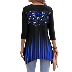 Blouse Tunique Femme Ample en Rayonne Imprimée Mandala Violet Ombré Grande Taille, Motif Artistique, Col en V, Ourlet Dégradé - Product Image 2
