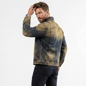 Men's Dip Dye Denim <b>Jacket</b> Regular Fit Button Front Casual Washed Cotton Coat Autumn Style - Product Image 2