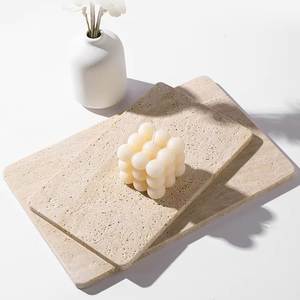 Plateau demi-rond en marbre travertin, très vendu, plateau de service décoratif, plateau organisateur multi-usages, décoration moderne pour la maison, qualité supérieure. - Product Image 4